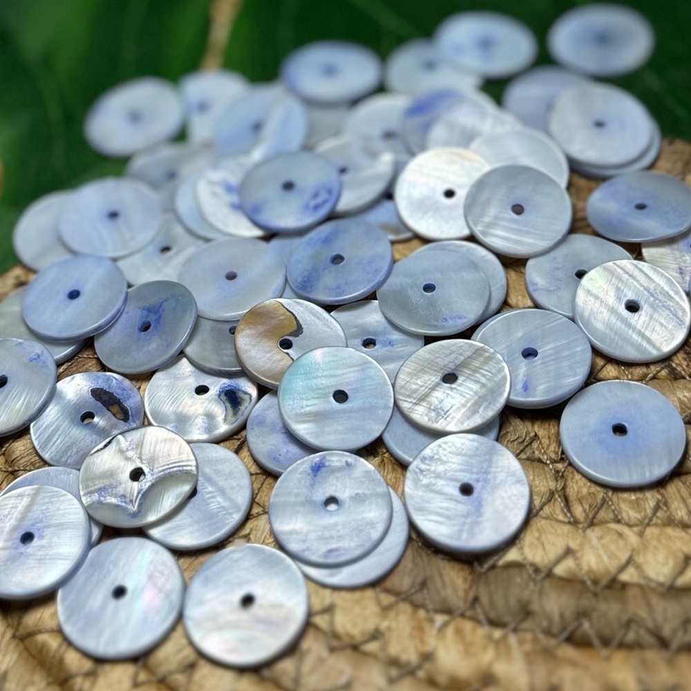 Circle Coin Mother of Pearl Seashell Abalone Shell Beads / Charms - Light Blue